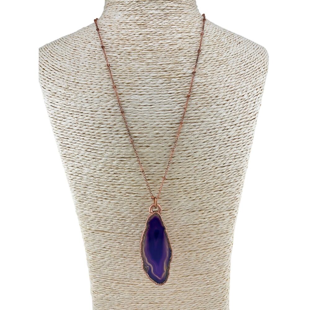 New Merging Metals Raw Purple Agate Slice Pendant Necklace